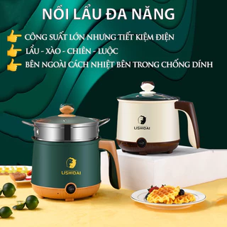 MS 13 Nồi lẩu mini đa năng, ca nấu mì 18cm 2 nấc nhiệt kèm giá hấp, đế chống dính, chiên xào, hấp, luộc, ăn lẩu