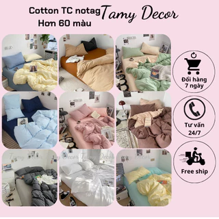 Bộ cotton TC notag trơn nhiều màu Tamy Decor trang trí phòng phong cách tối giản gồm 4 món có vỏ chăn lồng được ruột