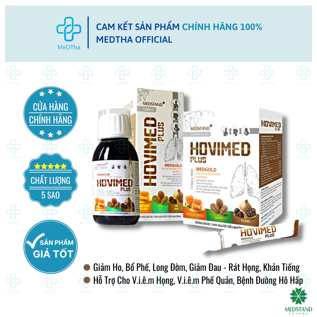 Siro ho HOVIMED - Giúp giảm ho, long đờm từ Thảo dược Cao lá thường xuân MEDSTAND (Hộp 15 gói) [Chính hãng]