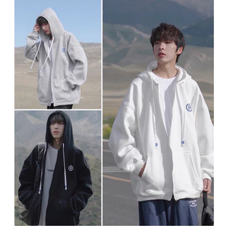 Áo Khoác Jacket Hoodie Zip Nỉ Thu Đông Nam Nữ Chữ R Unisex Form Rộng