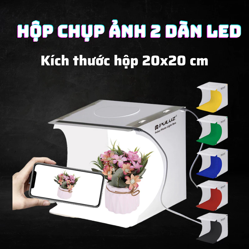 BOX CHỤP HÌNH SẢN PHẨM PULUZ CHÍNH HÃNG 20 cm 2 đèn LED mới 2023 - HỘP CHỤP ẢNH CÓ BẢO HÀNH- CHỤP SIÊU SÁNG