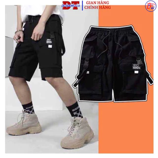 ⚡️ VẢI ĐẸP - ẢNH THẬT ⚡️ Quần short Túi Hộp Pant phản quang phối dây Unisex, QUẦN ĐÙI LỮNG NAM NỮ CHẤT KAKI ĐEN