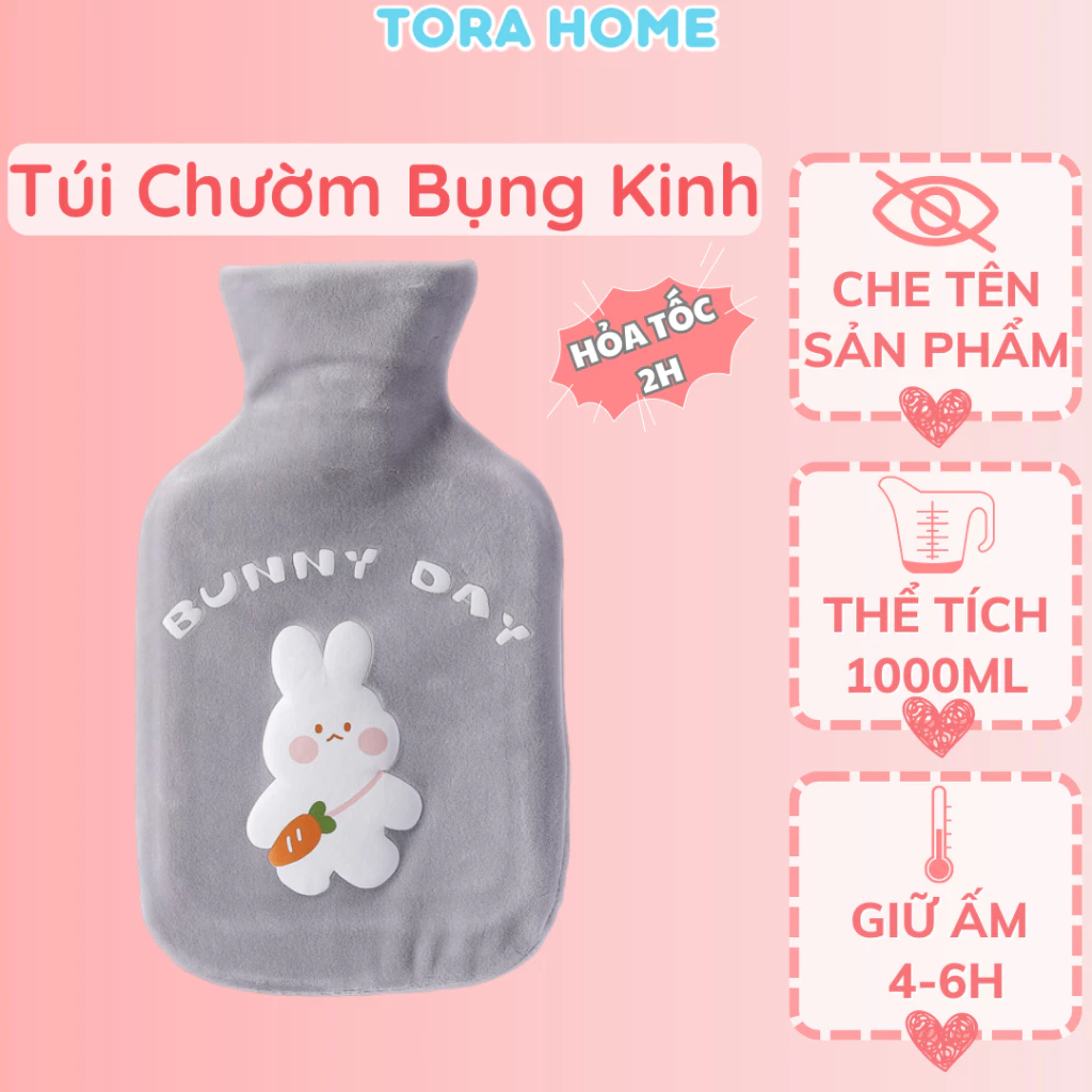 Túi chườm nóng lạnh đau bụng kinh 1000ml 2 lớp vải nhung mềm chườm nóng lạnh đều được Tora Home