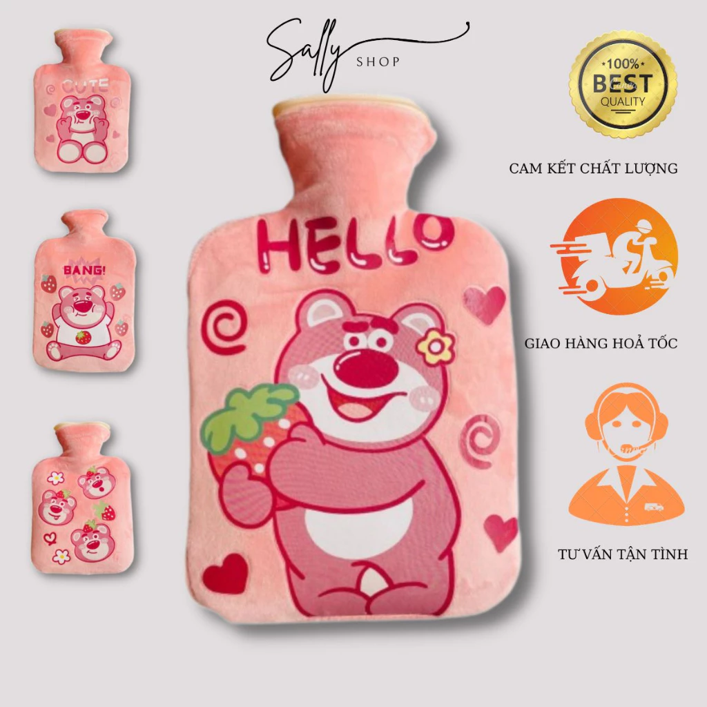 Túi Chườm Vải Nhung Mịn Gấu Dâu. 500ML/1000ML - Sally Shop