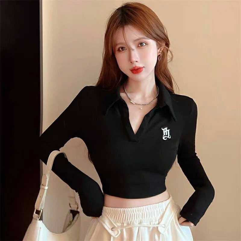 ÁO TAY DÀI CROPTOP CỔ BẺ GÂN TĂM 1 chữ