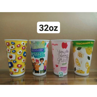 Ly giấy 1000ml - 32oz in sẵn, Set 50 cái kèm nắp