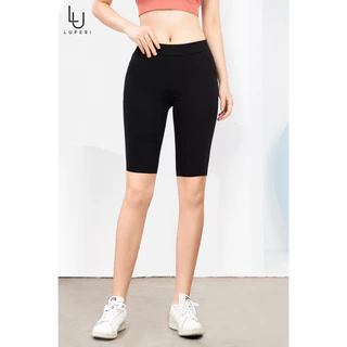 Quần Legging Lửng Ngố Nữ Luperi LP512 Cạp chun vải cotton co giãn màu đen chất dày dặn ôm ngắn