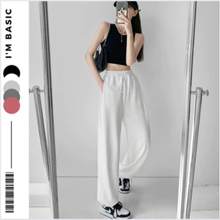 Quần Sweatpants Nam Nữ Ống Rộng Màu Trắng Phong Cách Thể Thao Mặc Được Hai Kiểu Bo Gấu Và Ống Suông