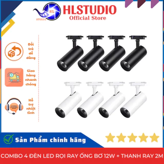 Combo 4 Đèn Led Rọi Ray Ống Bơ 12w + Thanh Ray 2m HL Studio