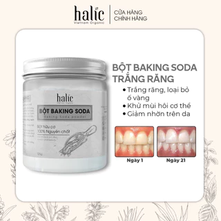 Baking Soda trắng răng Halic Organic 125G bột đánh răng trắng, loại bỏ vết ố vàng, khử mùi hôi miệng