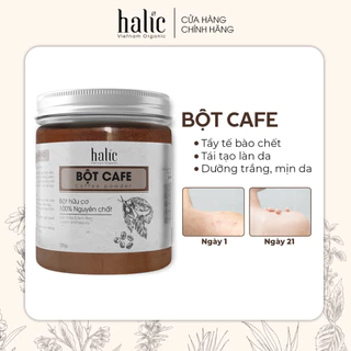 Bột Cafe đắp mặt nạ tắm trắng nguyên chất Halic Organic 125G tẩy tế bào chết dưỡng trắng da hiệu quả