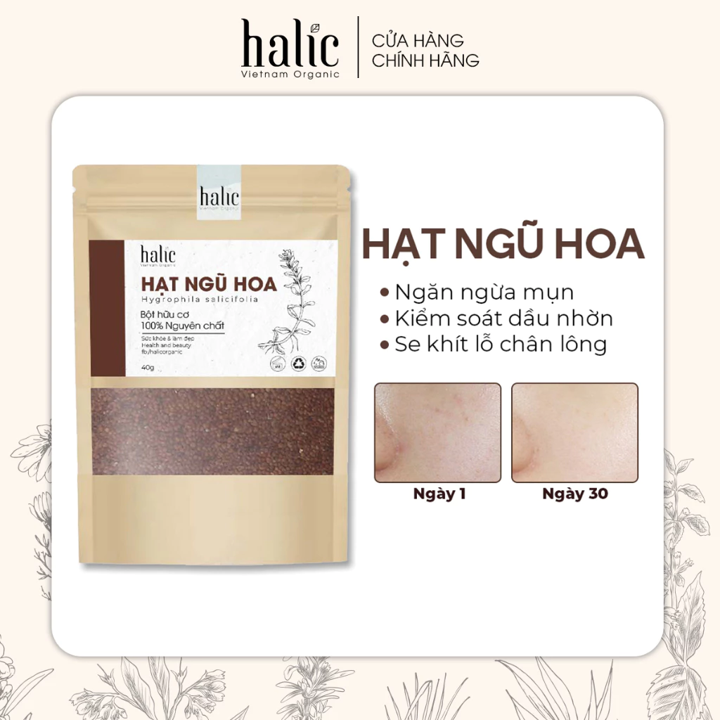 Hạt Ngũ Hoa đắp mặt nạ Halic Organic 40G nguyên chất giảm mụn, mờ thâm, dưỡng trắng da, làm dịu vết viêm