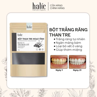 Bột Than Tre hoạt tính trắng răng Halic Organic 40G - Làm trắng răng, sạch mảng bám cao răng, ngăn mùi hôi miệng