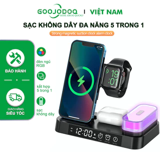 Bộ sạc không dây GOOJODOQ từ tính có thể gập lại 5 trong 1 Đế sạc Đồng hồ báo thức & Đèn ngủ cho Sạc nhiều điện thoại