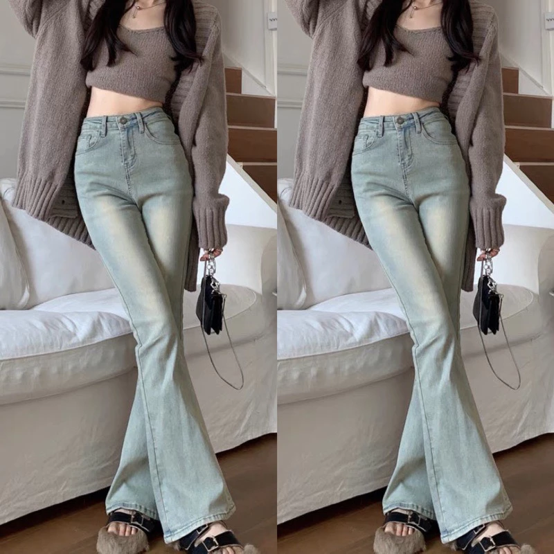 Quần jeans loe lưng cao ống dài hàng loại 1 chất co dãn đủ 3 màu