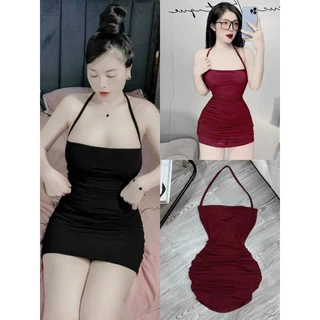 Đầm Ống Choàng Dây Cổ Yếm - Dáng Ngắn Nhún Hai Bên Hông Ôm Body Sexy - Tiểu Thư Bánh Bèo Cute Sang Chảnh Dạo Phố Đi Tiệc