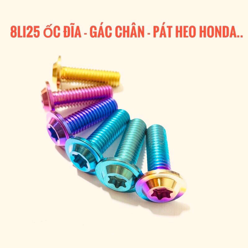 Ốc Titan Gr5 Dù Mỏng 8li25 Lắp Đĩa,Pat Heo,Gác Chân Và Nhiều Vị Trí Khác(giá 1 Ốc)