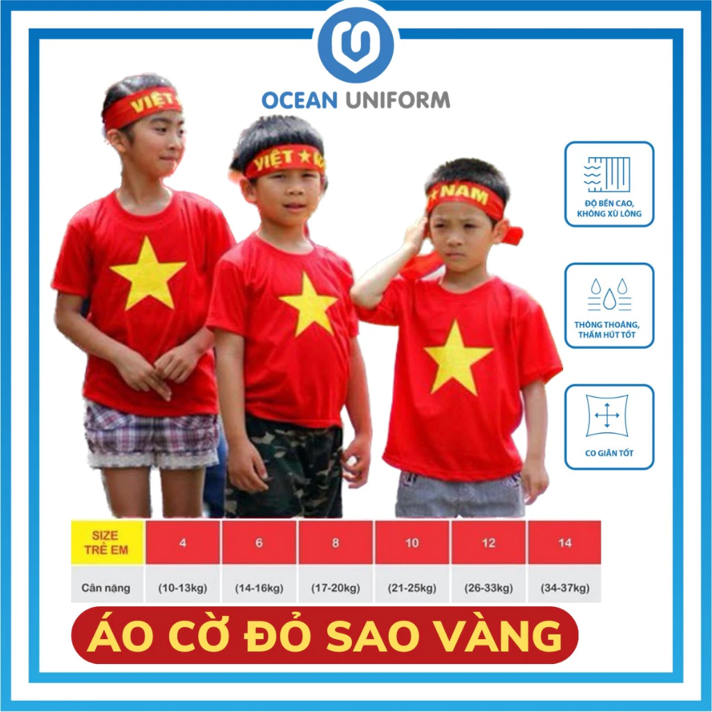 Áo cờ đỏ sao vàng trẻ em sao đặc hàng shop, chất liệu cotton tiêu chuẩn Ocean Uniform