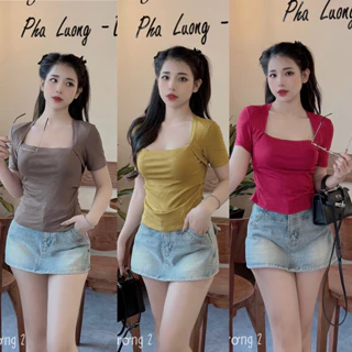 Áo thun cổ vuông dáng ôm body, Áo kiểu cổ U sexxy ngắn tay AT6451 - NhiNhi Shop