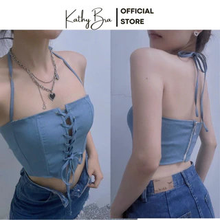 H14 Áo Kiểu Corset Kiểu Dáng Croptop Cúp Ngực KATHY BRA Đan Dây Vạt Nhọn Tôn Dáng Có Đệm Mút