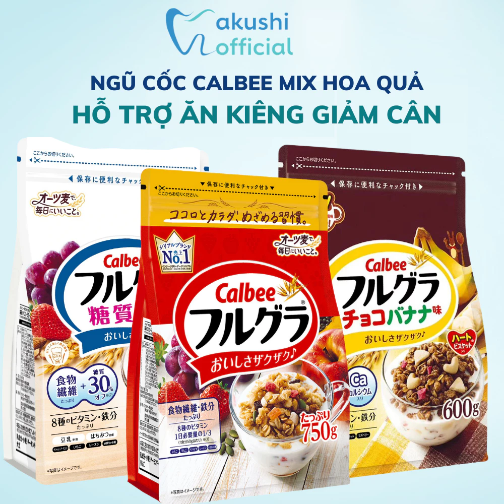 Ngũ cốc Calbee ăn kiêng giảm cân nội địa Nhật Bản đủ vị mix hoa quả trái cây 750g - Hakushi