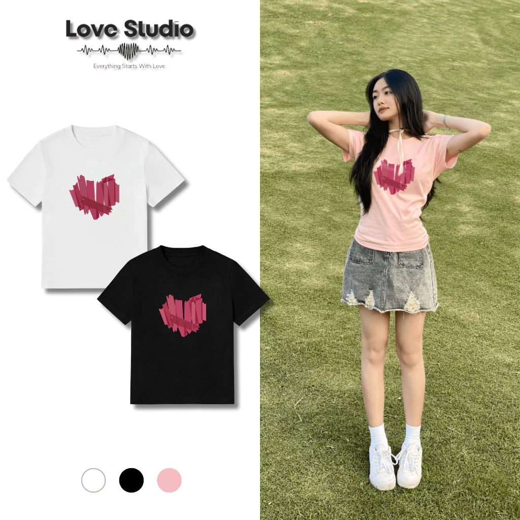 Áo Baby Tee tim hồng chất vải cotton local brand 230gsm nữ unisex y2k Love Studio [A082]