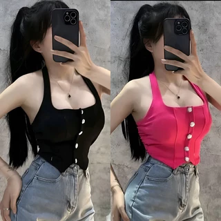 Áo Yếm Cúc Croptop Có Mút Ngực Chất Borip