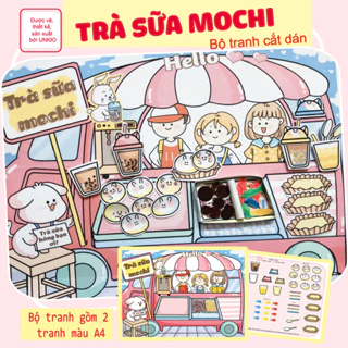 Đồ chơi cắt dán- Trà sữa mochi-TẶNG KÈM NHÍP GẮP ĐỒ ĂN-ĐỒ CHƠI GIẤY