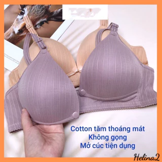 Áo Lót Bầu cho Con Bú chống chảy xệ Cotton Tăm Kẻ Sọc Mềm Nhẹ Không Gọng Nâng Ngực Mở Cúc AL6688