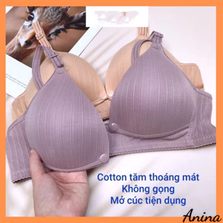 Áo Lót Bầu, Áo ngực bầu cho Con Bú Cotton Tăm Kẻ Sọc Mềm Nhẹ Không Gọng Nâng Ngực Mở Cúc   AL6688