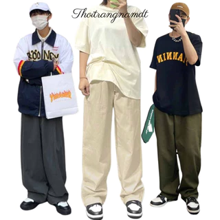 Quần Jogger Baggy kaki Dáng Suông Dài ống rộng - Chất Vải Kaki Kiểu Thể Thao UNISEX bốn Màu Đen,rêu,be,xám. 03x