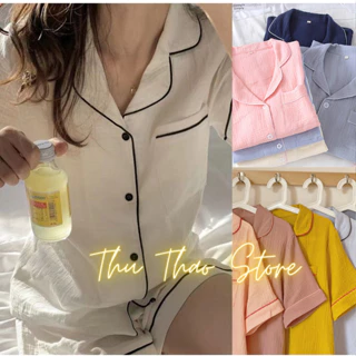 Bộ Pyjama Mặc Nhà Big Size Cộc Tay Quần Đùi Chất Đũi Xốp Hàn HOT TREND 2023-(XP2)Xốp Đùi.