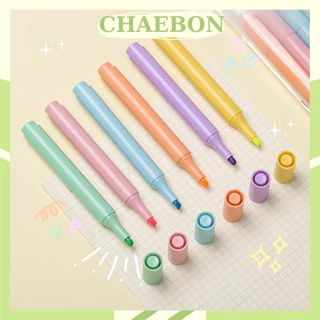 Bút dạ quang 6 màu highlight pastel CHAEBON, bút đánh dấu nhớ dòng cute tiện lợi cho học sinh văn phòng BH04