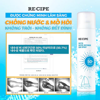 Xịt Chống Nắng 180ml Mặt Body RECIPE SPF50+ PA++++, Không Trôi, chống nước mồ hôi không bết dính.