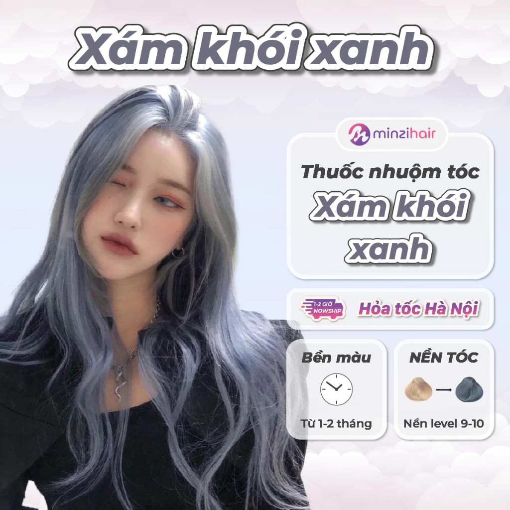 Thuốc nhuộm tóc Xám Khói Xanh - Kèm Tẩy Tóc - Minzihair HN