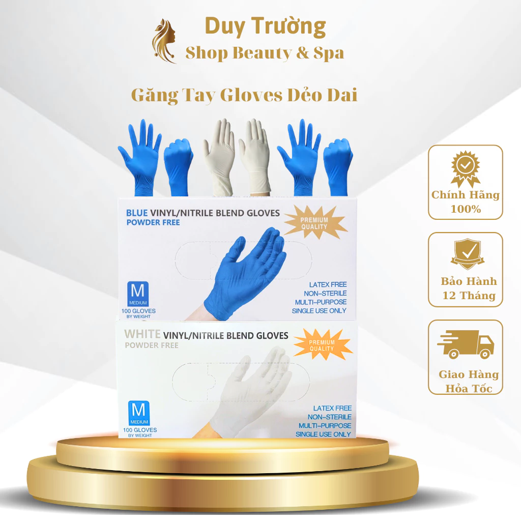 Găng tay y tế xanh, trắng bao tay y tế trắng không bột, hộp 100 chiếc dùng cho y tế Spa - thẩm mỹ viện