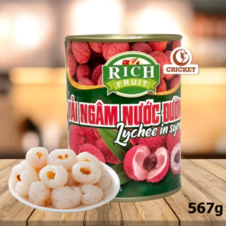 Vải Tươi Ngâm Nước Đường Giòn Ngọt Rich Fruit Hộp 580g -Topping làm trà vải, trà trái cây-Nguyên Liệu Trà Sữa CRICKET