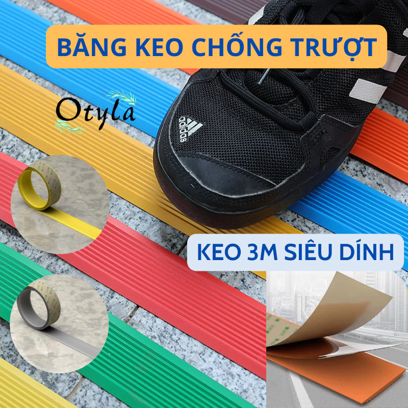Miếng Dán Chống Trơn Trượt Bậc Cầu Thang, Hiên, Nhà, Mưa Bằng Nhựa PVC Dài 1 Mét Sẵn Keo 3M Siêu Dính, Băng Keo Otyla