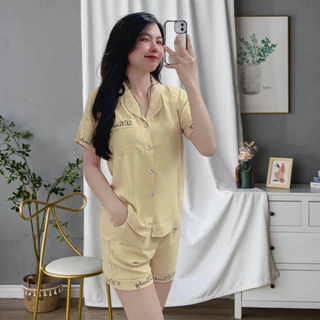 Set Đồ ngủ nữ mặc nhà quần đùi chữ ký TN0 màu Vàng set pijama tay ngắn vải Lụa Tuyết Nhật