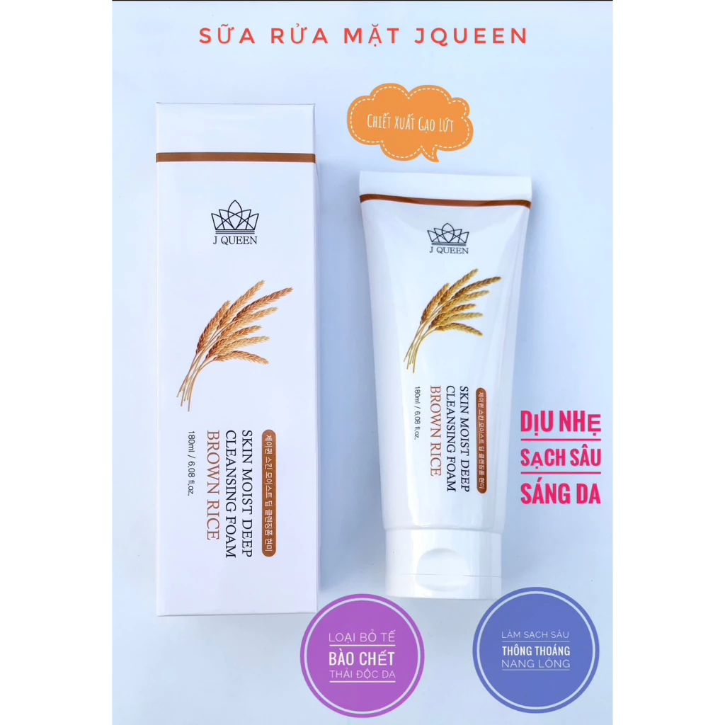 Sữa Rửa Mặt J QUEEN " Gạo Lứt" Dịu Nhẹ - Sạch Sâu - Sáng Da 180ml