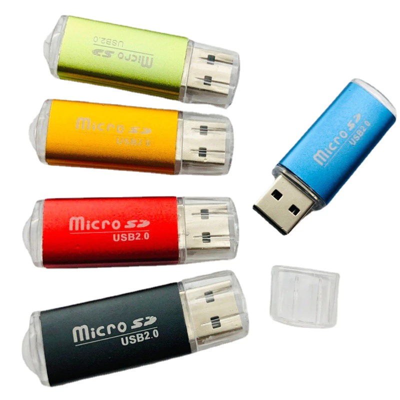 Đầu Đọc Thẻ Nhỏ Cho Điện Thoại - Loa Đài  - Máy Ảnh - Cổng Usb -Tf - Mini Microsd- Vỏ Kim Loại Sắt Nhôm Có Đèn Led Nháy