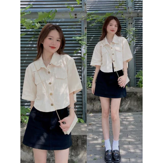 (Ảnh thật) Áo sơ mi croptop ngắn tay chất kaki - 247store.vn - Smkakicrt3079/P8K6