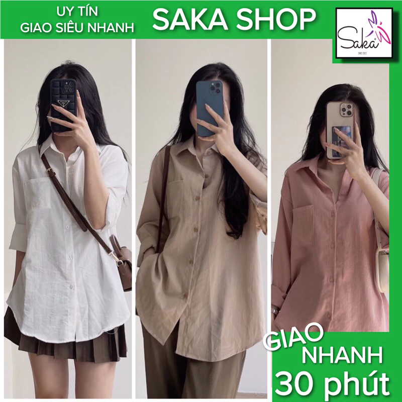 Áo sơ mi đũi nữ tay dài dáng rộng phong cách ulzzang Hàn Quốc