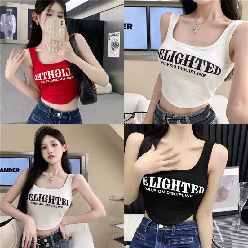 Mới - Áo croptop thun tăm Deligh sẵn đệm mẫu mới hot trend