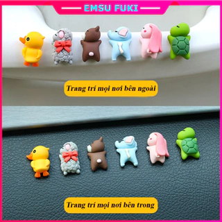 Bộ Mô Hình 6 Con Vật Mini Cute Trang Trí Nội Thất Xe Hơi Chức Năng Gắn Keo Chống Trượt