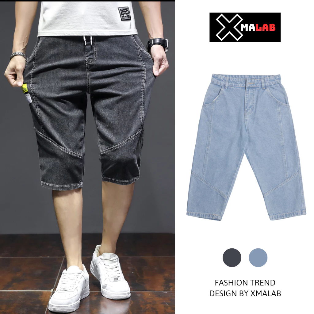 Quần short jean nam XMALAB dáng đùi lửng ngố xuông, vải bò cao cấp thời trang Hàn Quốc đi chơi đi làm mặc nhà B016