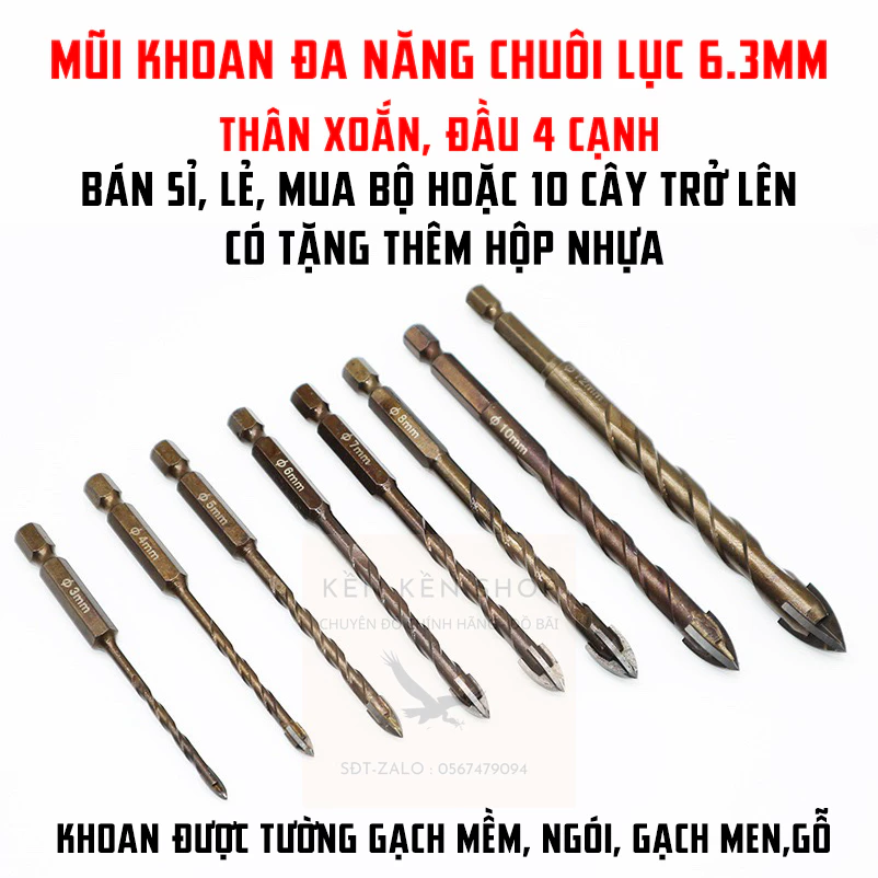 Mũi Khoan Đa Năng Đầu 4 Cạnh, Chân Gài Lục Giác Sử Dụng Cho Máy Bắn Vít, Máy Khoan Pin Điện, Kẹp 3 Chấu