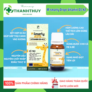 Vitamin D3K2-Mk7 M'Smarty Giúp Hấp Thu Canxi, Tăng Chiều Cao, Chống Còi Xương Cho Trẻ Từ Sơ Sinh Chai 15 ml