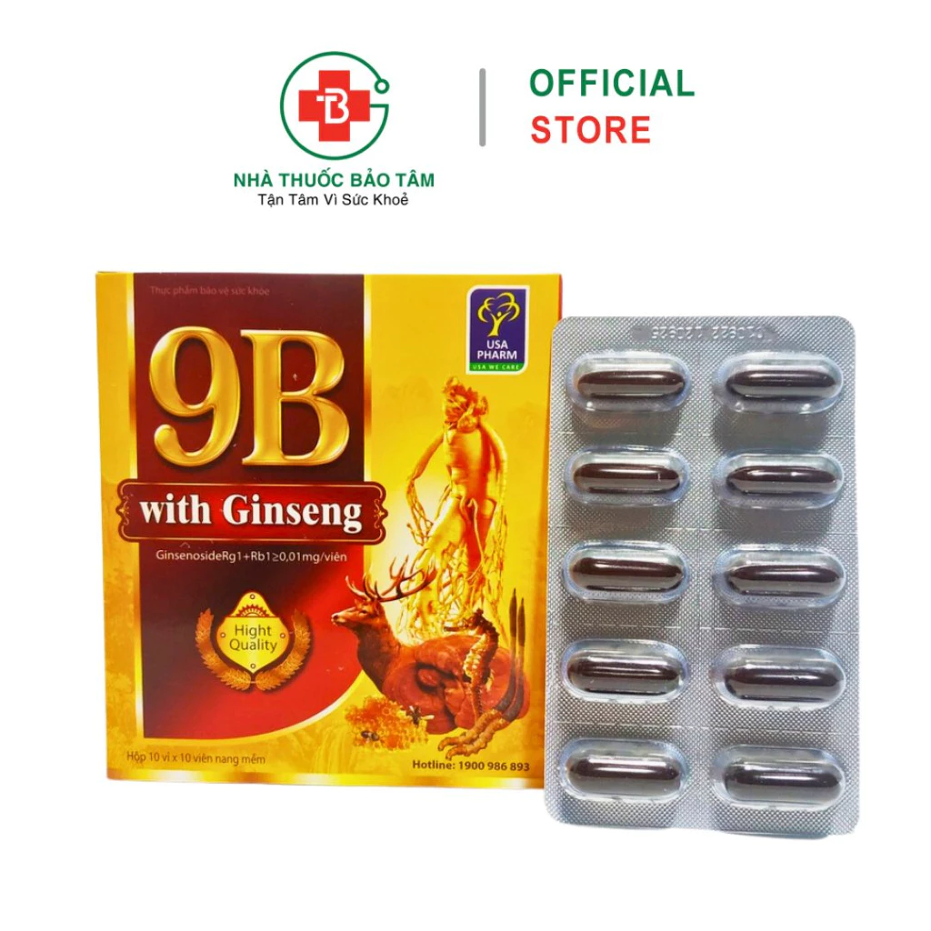 Viên Bổ Nhân Sâm 9B With Ginseng – Bổ Sung Các Vitamin Nhóm B, Bồi Bổ Cơ Thể, Nâng Cao Thể Lực Và Trí Lực - Hộp 100 Viên