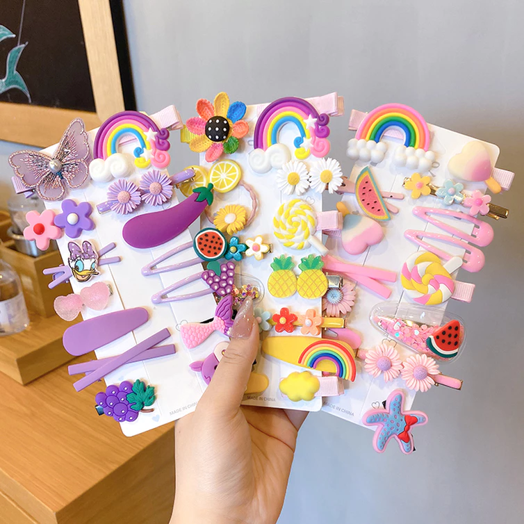 [HCM Giá Rẻ] Set Kẹp Nơ Tóc 14 Món Cầu Vồng Quà Tặng Lung Linh Kute Đáng Yêu Cho Bé Gái